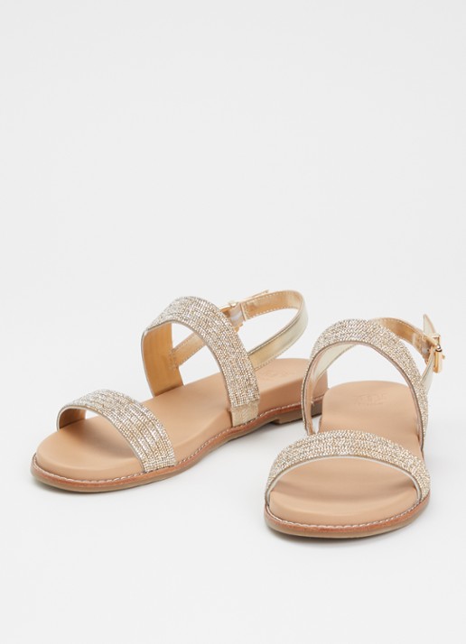Dune London Levias sandaal met strass en metallic details - detail goud
