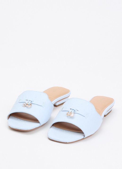 Dune London Lindo slipper van leer - detail 2 lichtblauw