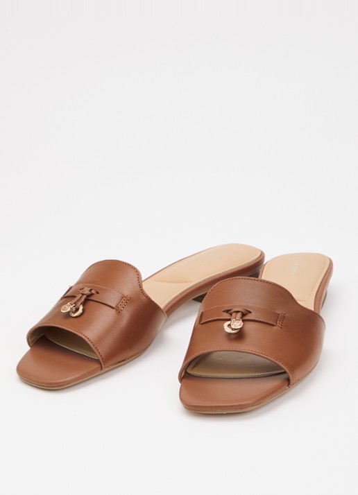 Dune London Lindo slipper van leer - detail bruin
