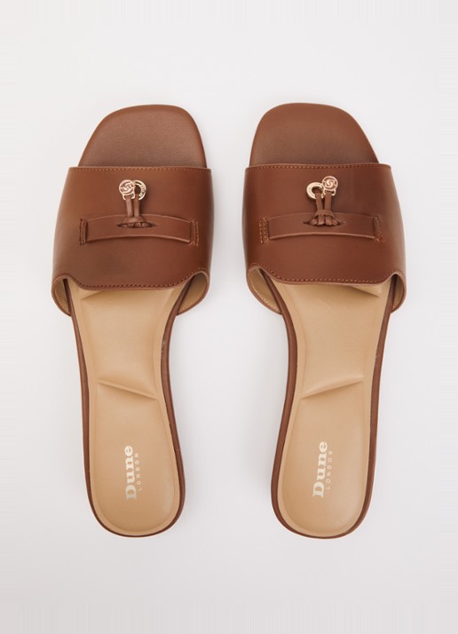 Dune London Lindo slipper van leer - detail 2 bruin