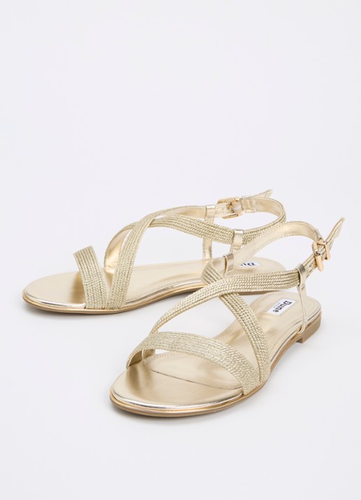 Dune London Lope sandaal met metallic finish - detail goud