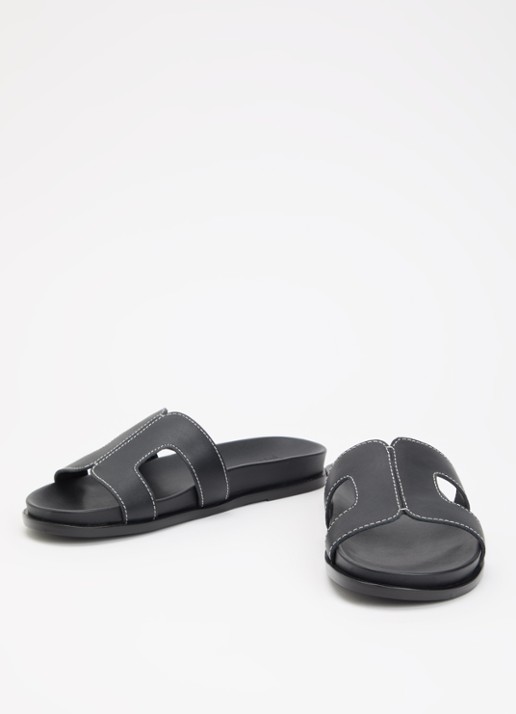 Dune London Loupas slipper van leer - detail zwart