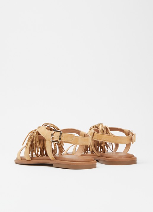 Dune London Lysia sandaal van suède met strass en franjes - achterkant 5 camel