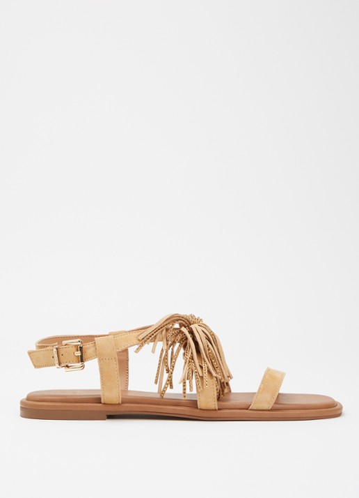 Dune London Lysia sandaal van suède met strass en franjes