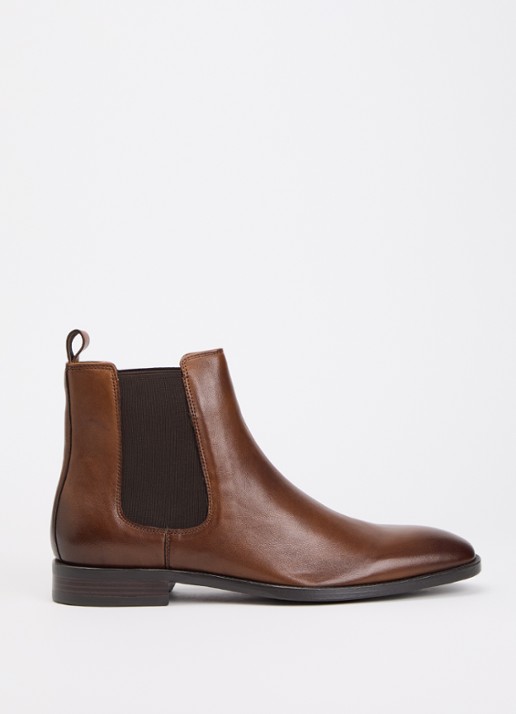 Dune London Matchin chelsea boot van leer - voorkant oranjebruin