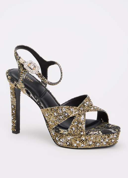Dune London Mayve sandalette met strass - voorkant 5 goud