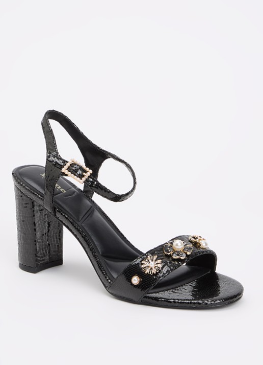 Dune London Mention sandalette met tweed-look - voorkant zwart