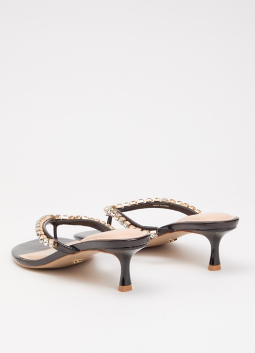 Dune London Mimis sandalette van leer met strass - achterkant donkerbruin