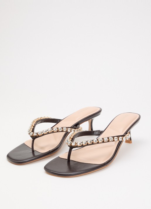 Dune London Mimis sandalette van leer met strass - detail 3 donkerbruin