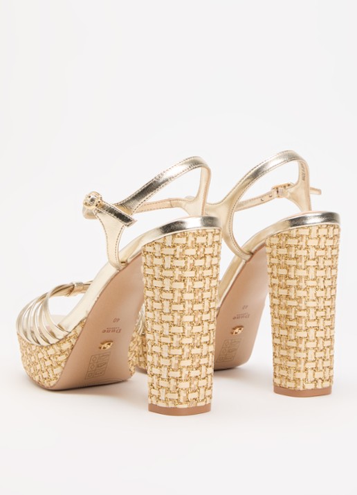 Dune London Minogue sandalette van leer met metallic finish - achterkant goud