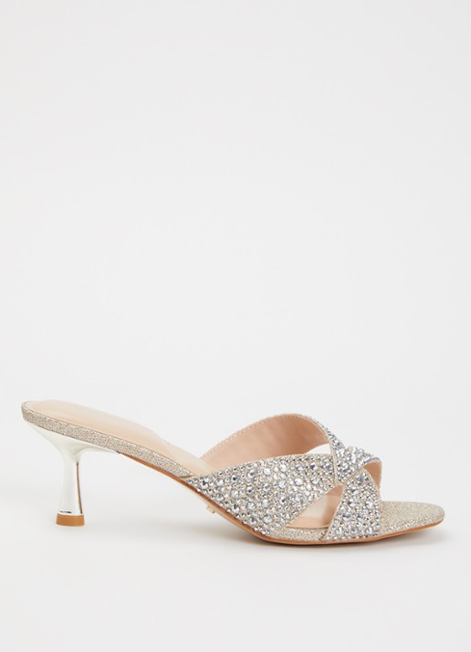 Dune London Monette muiltje met glitter en strass - voorkant 5 goud