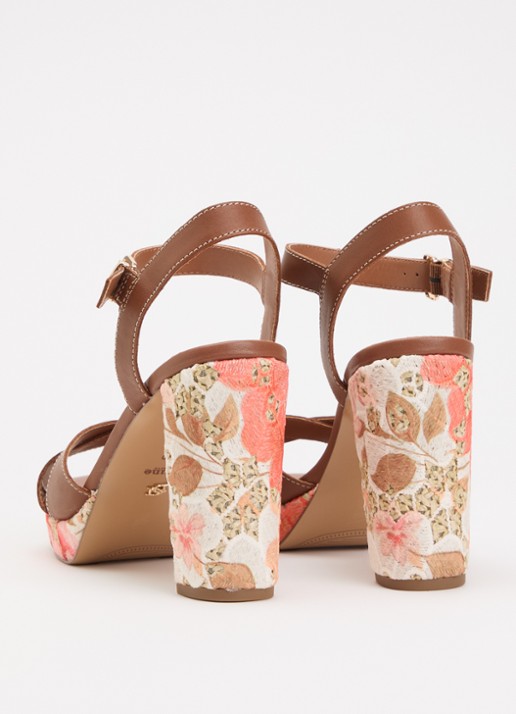 Dune London Monique sandalette met bloemenprint - achterkant 2 bruin