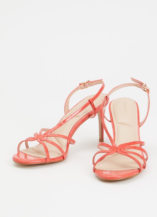 Dune London Morning sandalette van leer met metallic finish - detail koraalroze