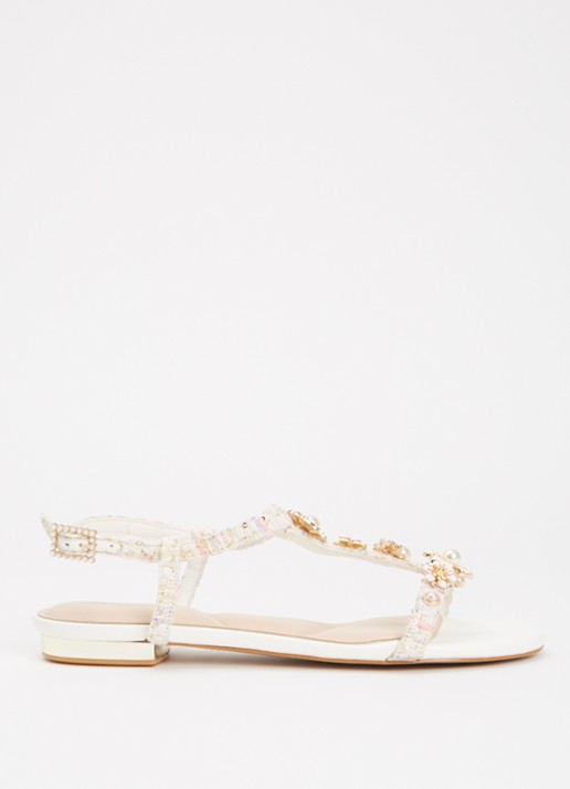 Dune London Nature sandaal met strass - voorkant 4 wit