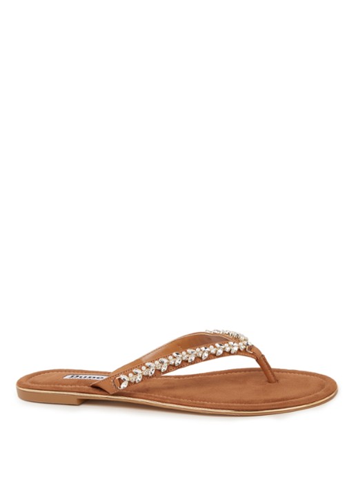 Dune London Newbeys slipper met strass - voorkant 3 cognac