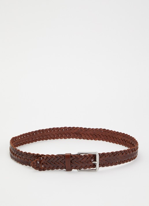 Dune London Oxlet riem van leer met gevlochten detail - voorkant cognac