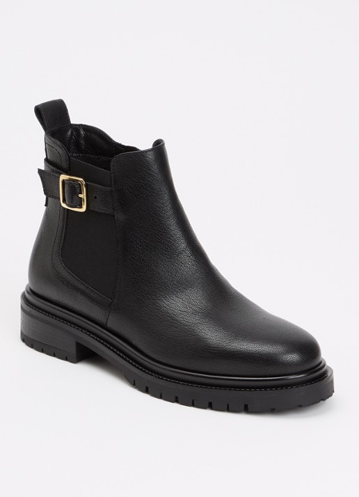 Dune London Paused chelsea boot van leer - voorkant zwart