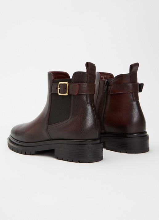 Dune London Paused chelsea boot van leer - achterkant donkerrood