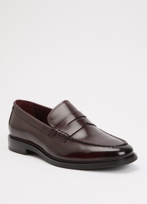 Dune London Sacha loafer van leer - voorkant bordeauxrood