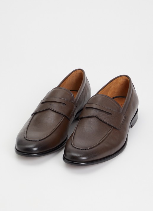 Dune London Salford loafer van leer - detail 2 donkerbruin