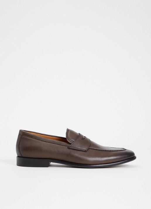 Dune London Salford loafer van leer - voorkant donkerbruin