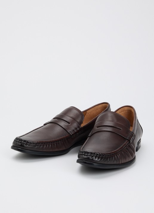 Dune London Sammi loafer van leer  - detail 2 donkerbruin