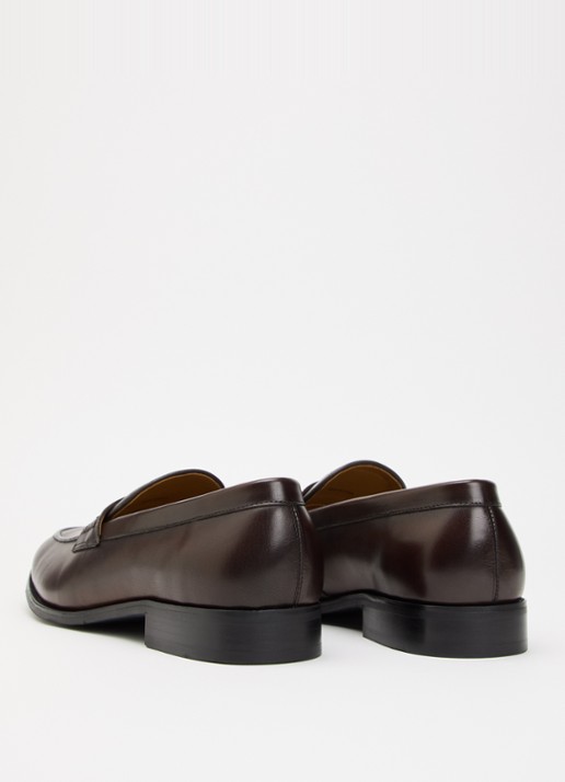 Dune London Skylers loafer van leer - achterkant donkerbruin