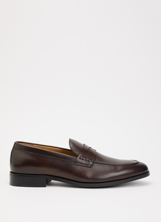 Dune London Skylers loafer van leer - voorkant 5 donkerbruin