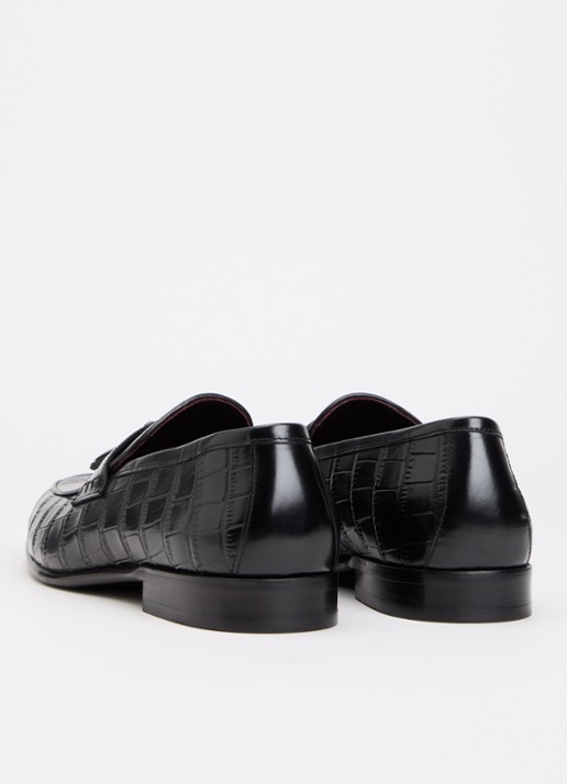 Dune London Son loafer van leer met crocostructuur - achterkant zwart