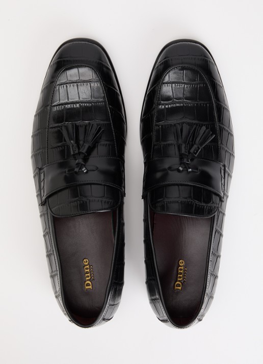 Dune London Son loafer van leer met crocostructuur - detail 3 zwart