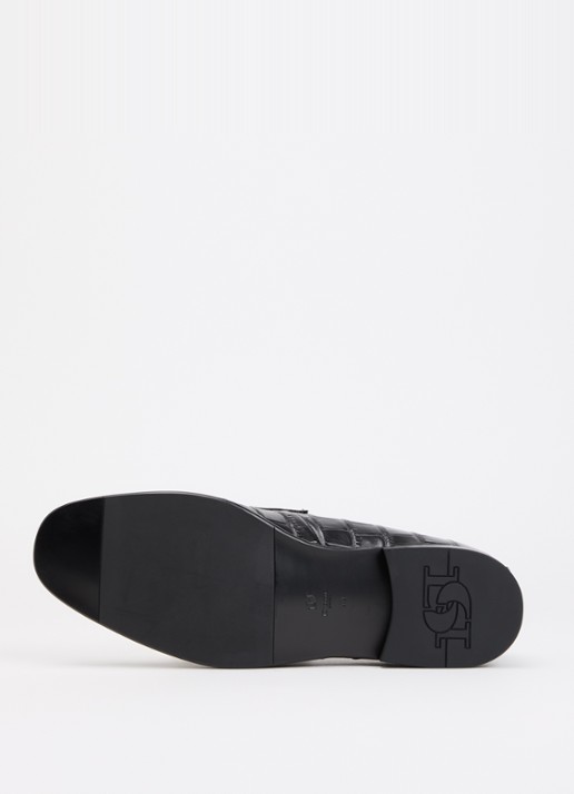 Dune London Son loafer van leer met crocostructuur - detail 4 zwart
