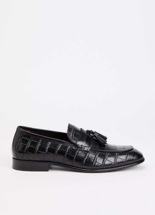 Dune London Son loafer van leer met crocostructuur