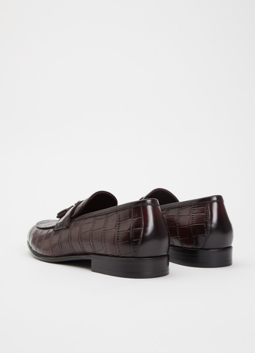Dune London Son loafer van leer met crocostructuur - achterkant 2 bordeauxrood