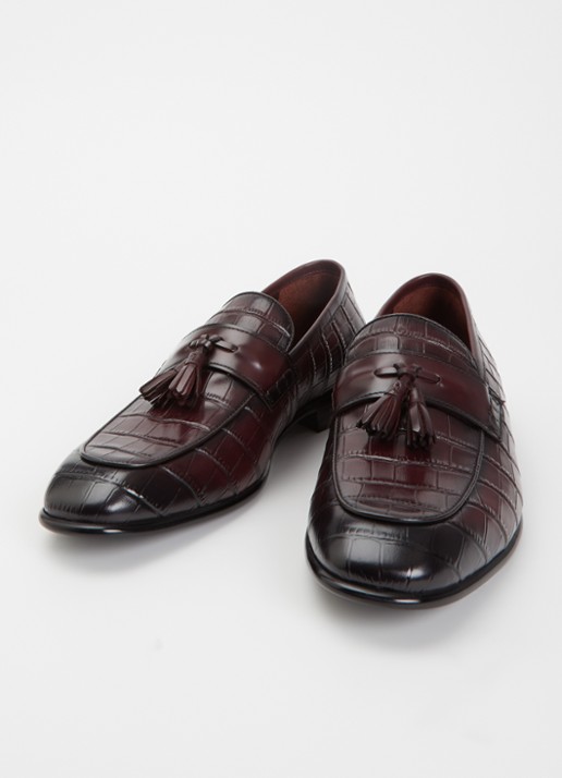 Dune London Son loafer van leer met crocostructuur - detail 3 bordeauxrood