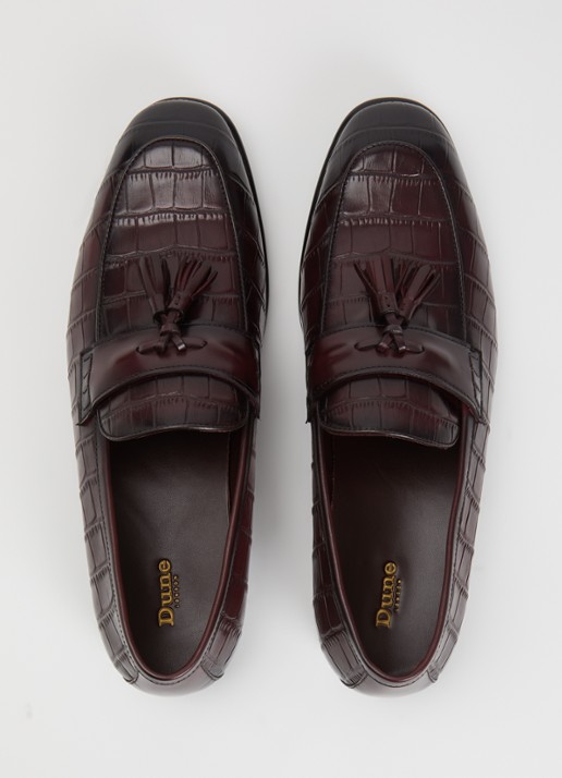 Dune London Son loafer van leer met crocostructuur - detail 4 bordeauxrood