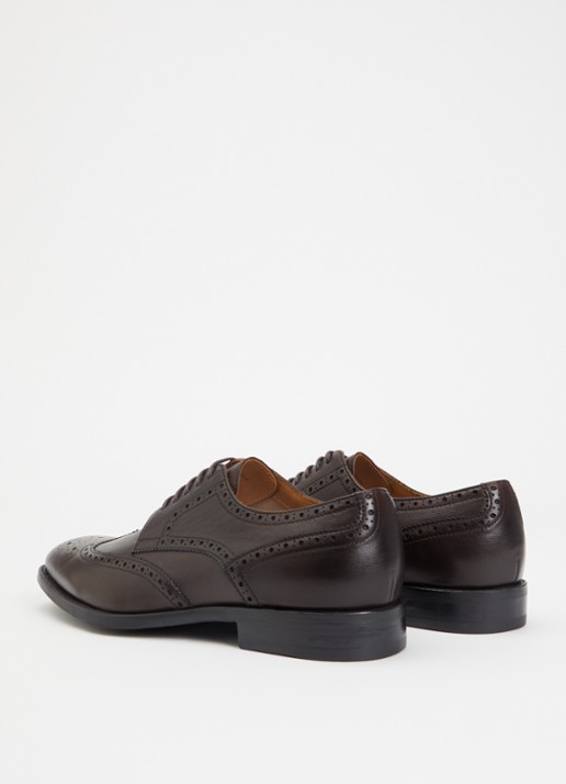 Dune London Sunni Wide Fit brogue van leer  - achterkant donkerbruin