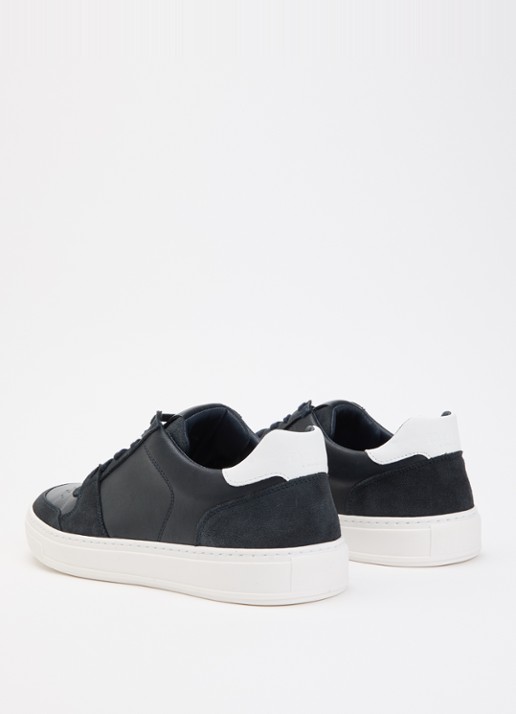 Dune London Tawly sneaker van leer met details van suède - achterkant donkerblauw