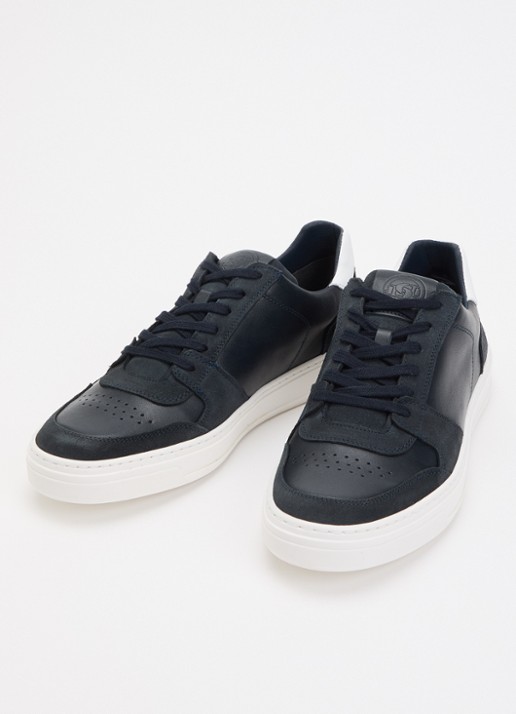 Dune London Tawly sneaker van leer met details van suède - detail 2 donkerblauw