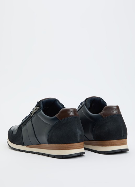 Dune London Thame sneaker van leer met ritsdetail  - achterkant 5 donkerblauw