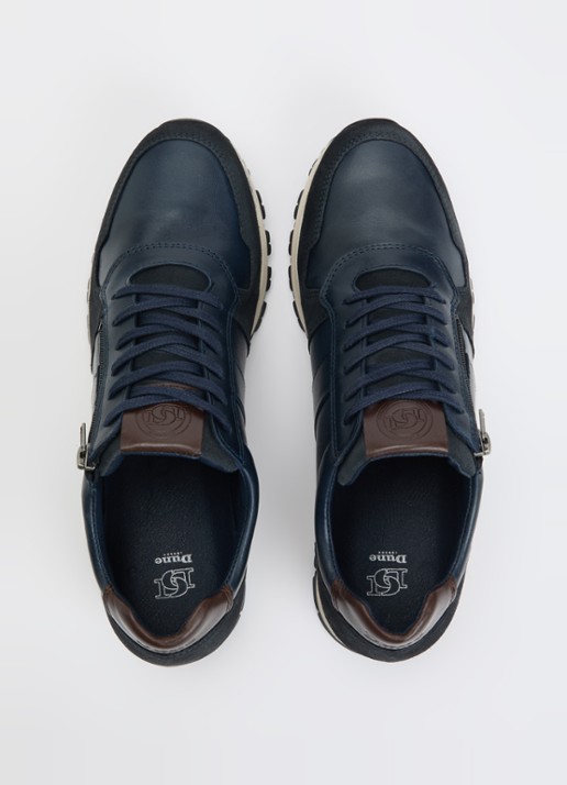 Dune London Thame sneaker van leer met ritsdetail  - detail 3 donkerblauw