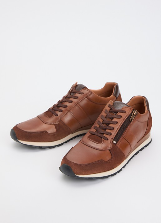 Dune London Thame sneaker van leer met ritsdetail  - detail 2 bruin