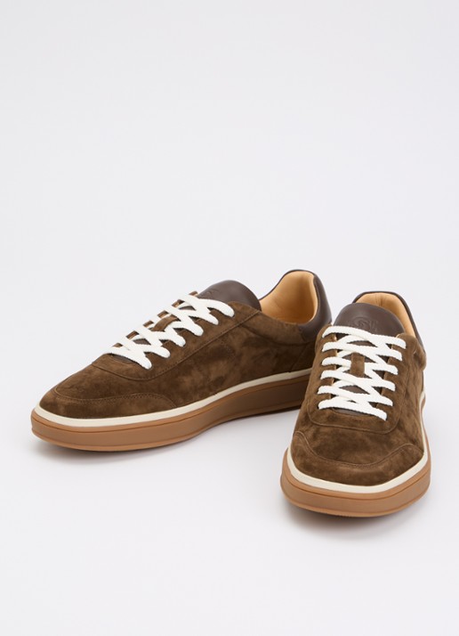 Dune London Tony sneaker van suède - detail bruin