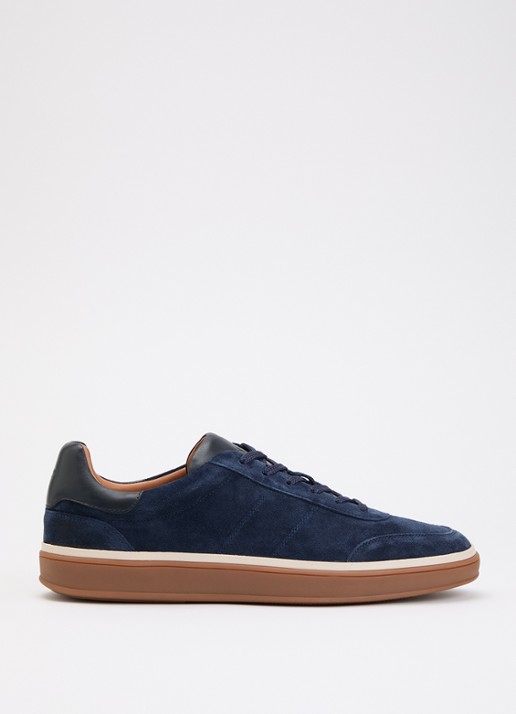 Dune London Tony sneaker van suède - voorkant donkerblauw
