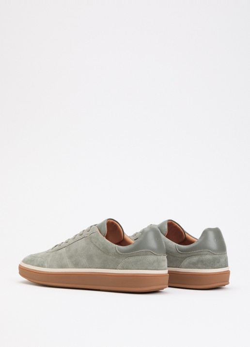 Dune London Tony sneaker van suède - achterkant 5 olijfgroen