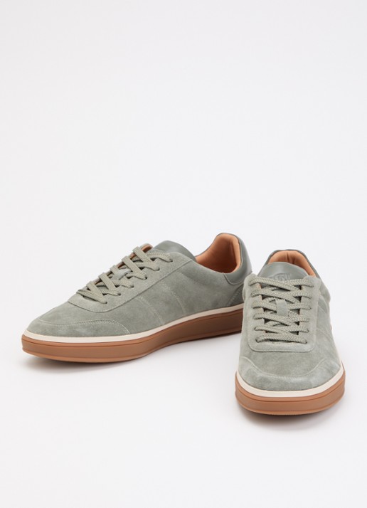 Dune London Tony sneaker van suède - detail 2 olijfgroen