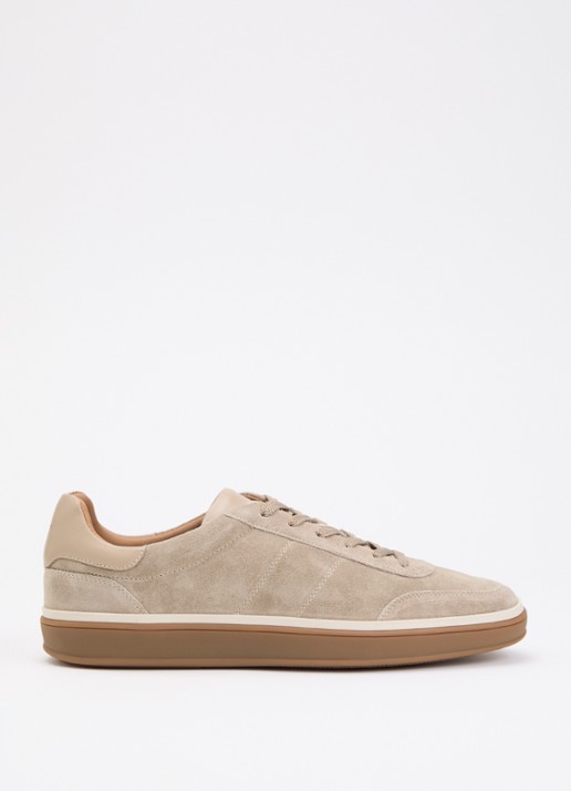 Dune London Tony sneaker van suède - voorkant 2 donkerbeige
