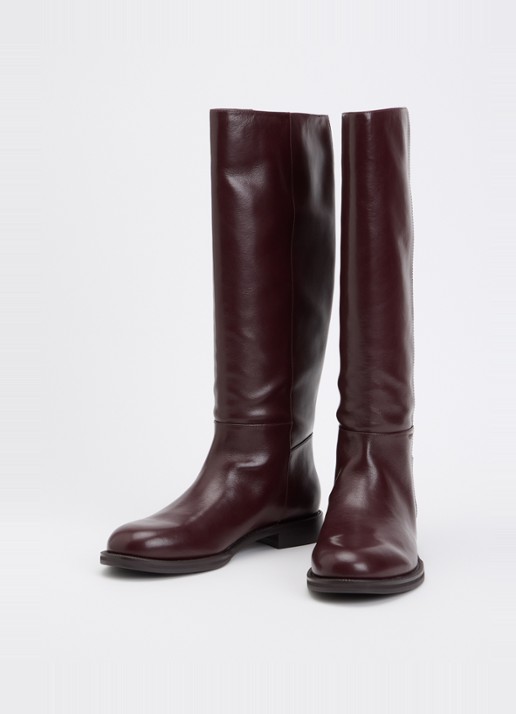 Dune London Tova laars van leer met logo - detail aubergine
