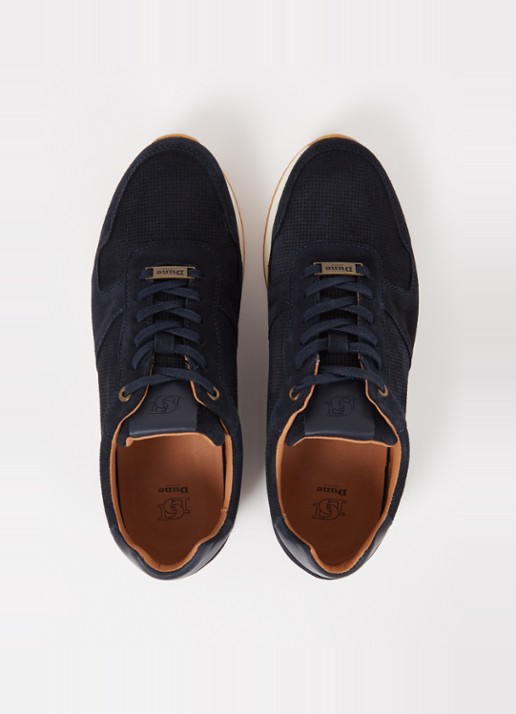 Dune London Trilogy sneaker van leer - detail 3 donkerblauw