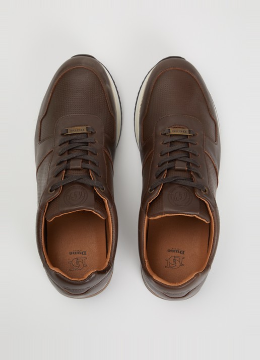 Dune London Trilogy sneaker van leer - detail 4 donkerbruin