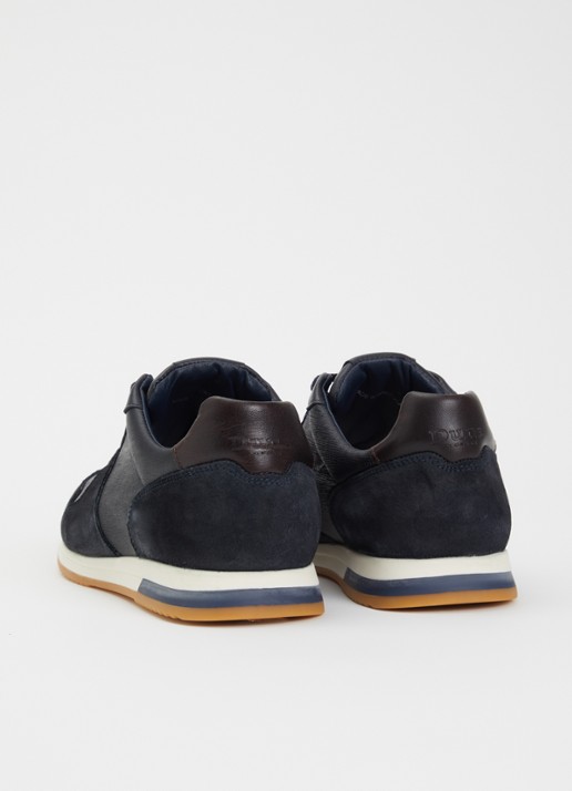 Dune London Trusting sneaker van leer met details van suède  - achterkant donkerblauw